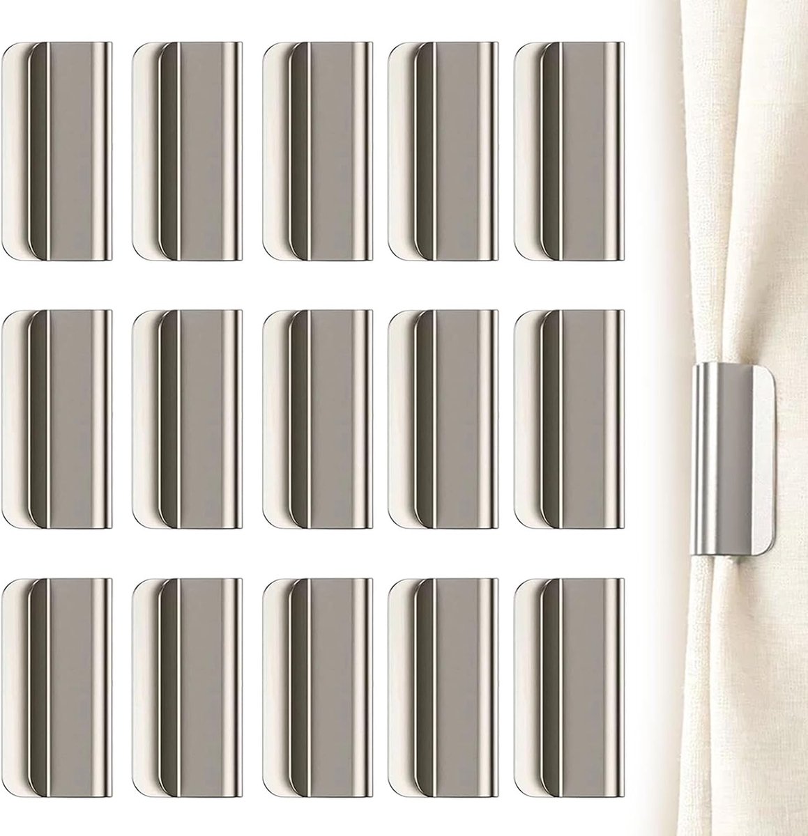 Magnetische gordijnclips 15 paar - afneembare klittenbandsluitingen - voor binnen en buiten - eenvoudig te bevestigen - ShopVlot