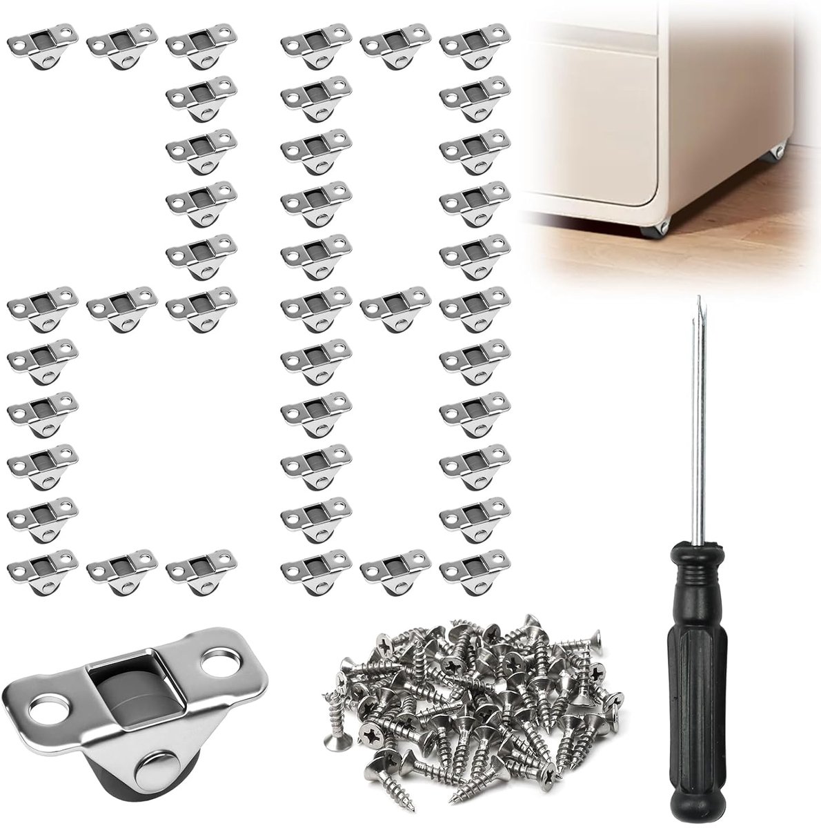 28 Pcs Mini Furniture Wheels, 12 mm, Small Furniture Wheels with 56 Screws, Rubber, Small Wheels for Mini Furniture - ShopVlot