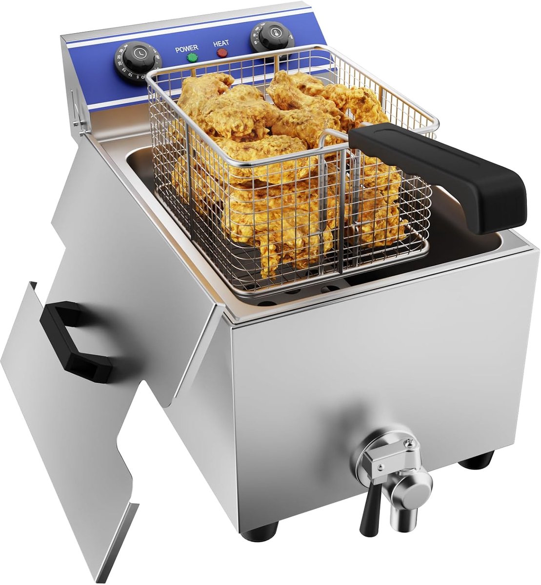 TAIMIKO Electric Fryer, Stainless Steel, Thermostat 60 – 200 °C, Fryer Basket and Lid Removable Tray (6L, with Timer) - ShopVlot