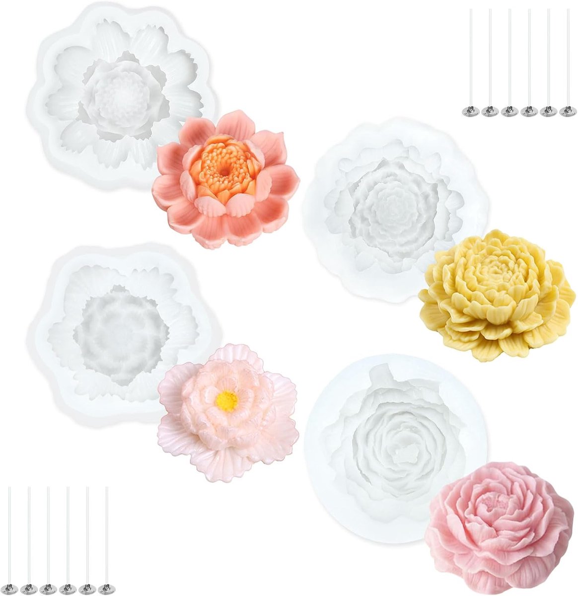 4 Pack Flower Silicone Candle Molds, Peony Daisy Hibiscus Lotus 3D Candles Making Wax Soap Epoxy Resin Mold for Craft - ShopVlot