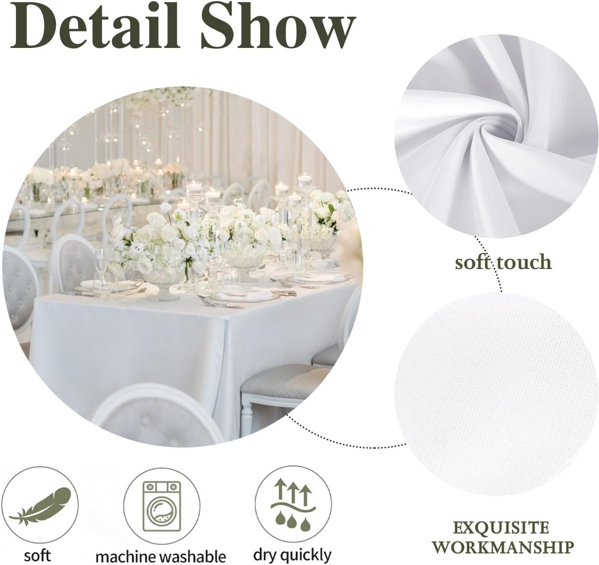 Tablecloth Polyester Tablecloth, Wrinkle Resistant Washable Polyester Tablecloth for Wedding, Dining Table, Buffet - ShopVlot