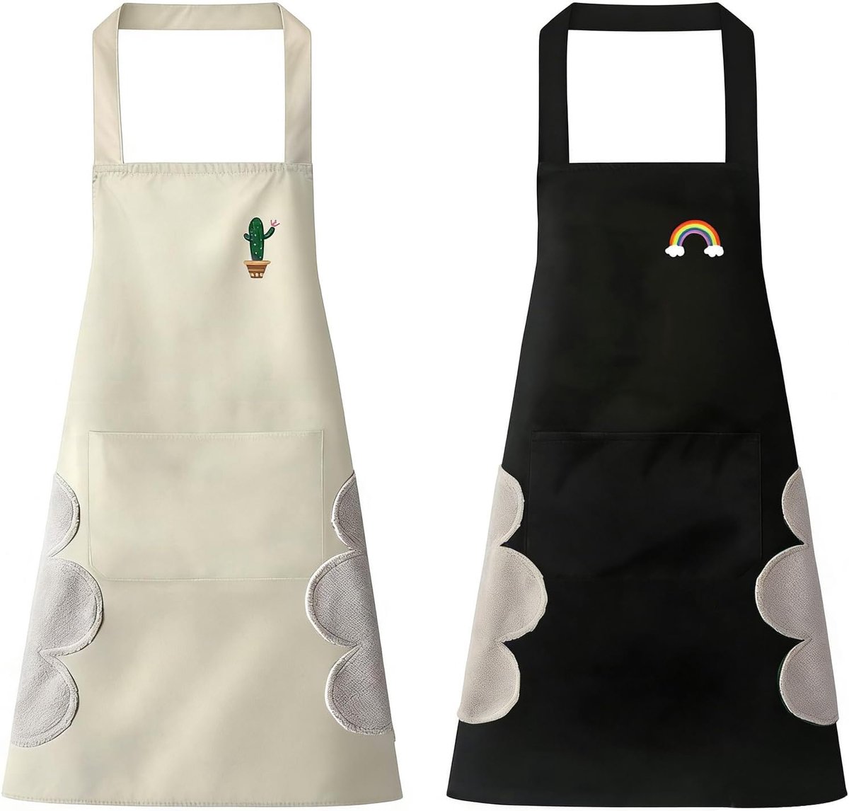 2 stuks kookschorten met handdoek grote tas schorten dames pvc kookschorten dames geschikt voor koken, schoonmaken - ShopVlot