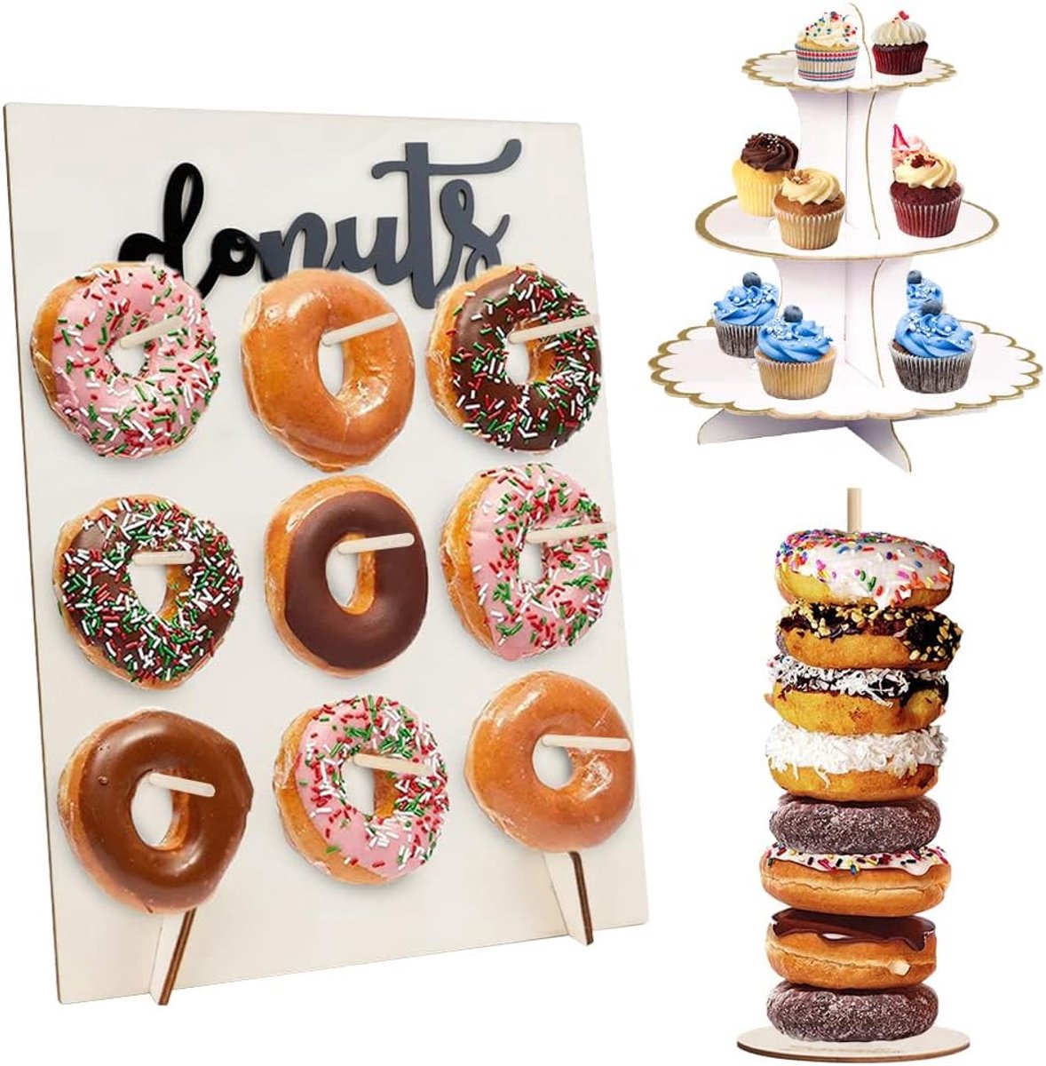 Wit goud houder bagel doughnut, 3 etages cupcake stand