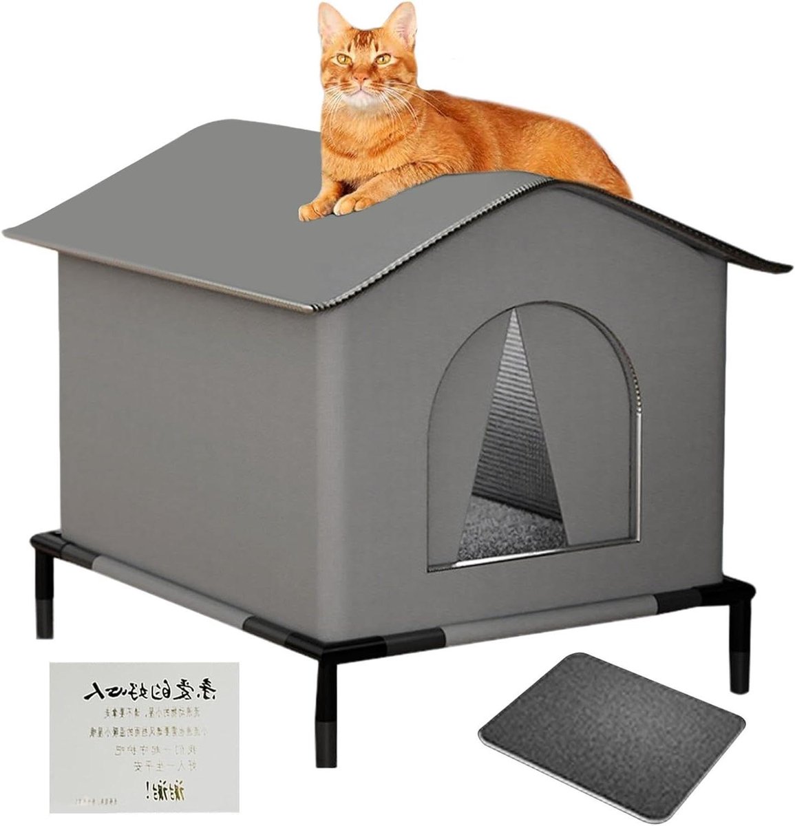 Kattenhuis voor buiten - Kat verblijf - Bescherming tegen weer - Verhoogde bodem - 40x33x33 cm - Grijs