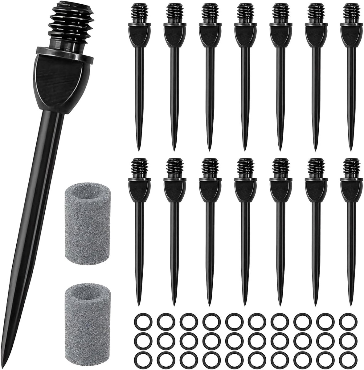 Pack of 15 Steel Dart Tips 2BA with 30 O-Rings - Converter Set for Converting Soft Darts to Steel Darts - ShopVlot