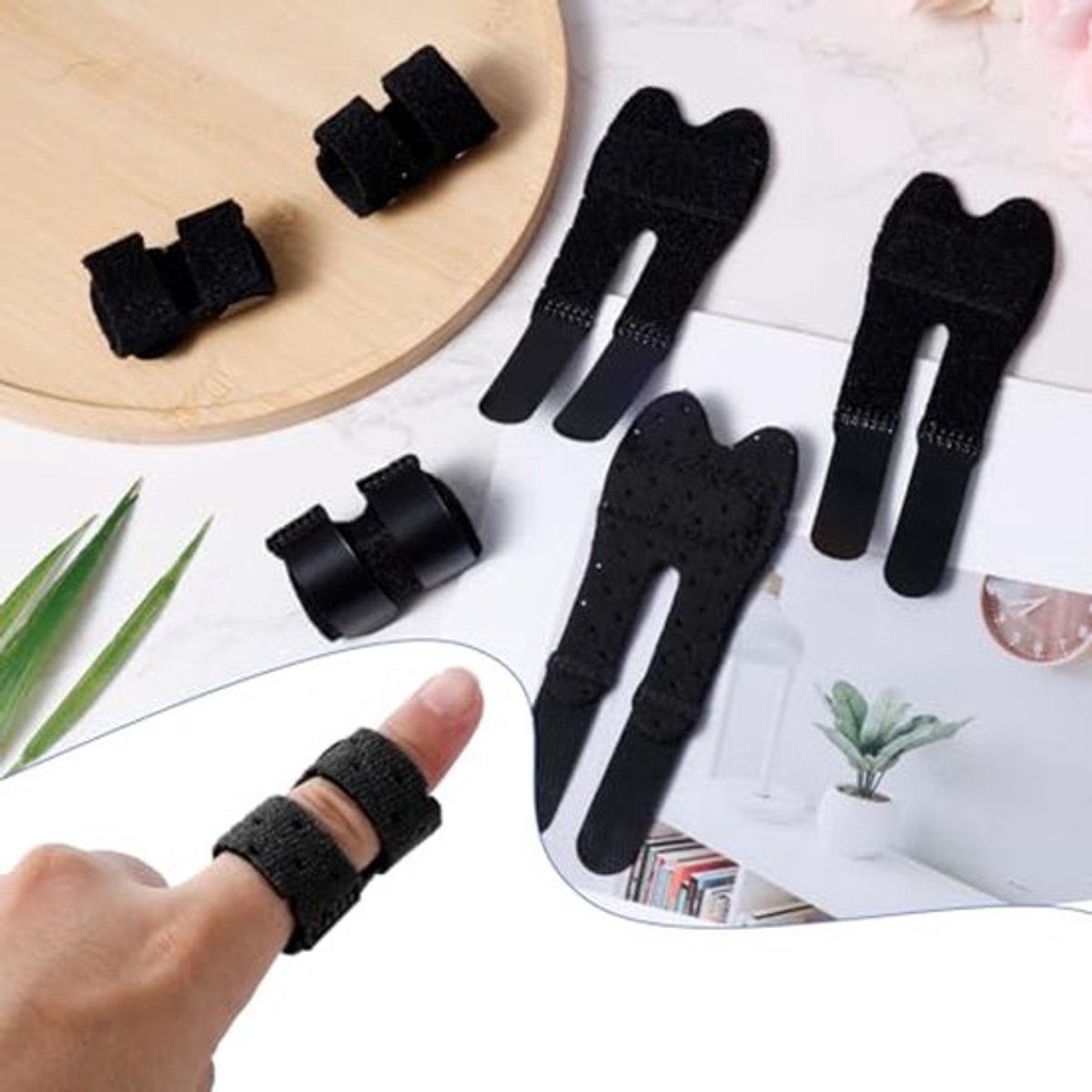 6Pcs Trigger Finger Spalken, Spalken voor Gebroken Vinger Kootje Immobilisatie Rechtzetten Artritis Pijnverlichting Vingerbrace voor Duim/Middel/Ring/Wijsvinger/Pink, Zwart