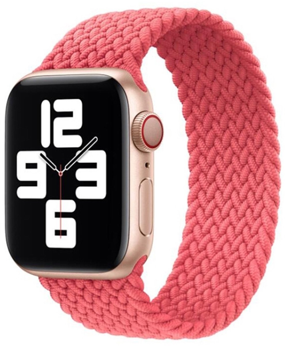 Nylon gevlochten horlogeband met enkele draai voor Apple Watch Series 6 & SE & 5 & 4 40 mm / 3 & 2 & 1 38 mm, lengte: L 155 mm (roze)