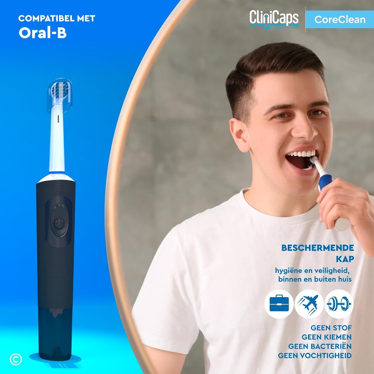 SnelShoppen - 12 Elektrische Tandenborstel Opzetborstels Vervanging Compatibel met Oral-B, Dagelijkse Reiniging, Regular Borstelharen, CliniCaps CoreC