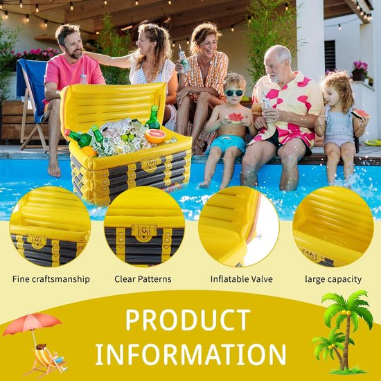 SnelShoppen - Inflatable Palm en Treasure Chest - Grote Opblaasbare Koelbox voor Dranken - Zwembad Bar en Decoratie voor Tuin, Strand en Feestjes van Snelshoppen — afbeelding 2