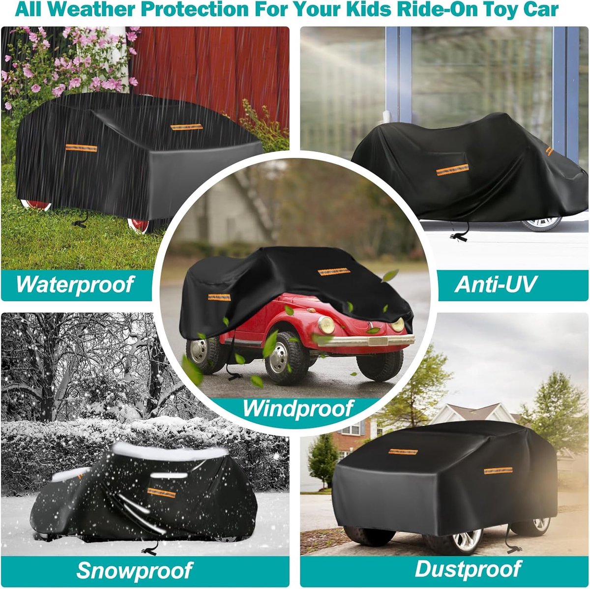 SnelShoppen - Kinderauto Bescherming, 420D Waterdichte Universele Cover voor Elektrische Fietsen, Jeep en Voertuigen voor Peuters, All-Weather Bescher