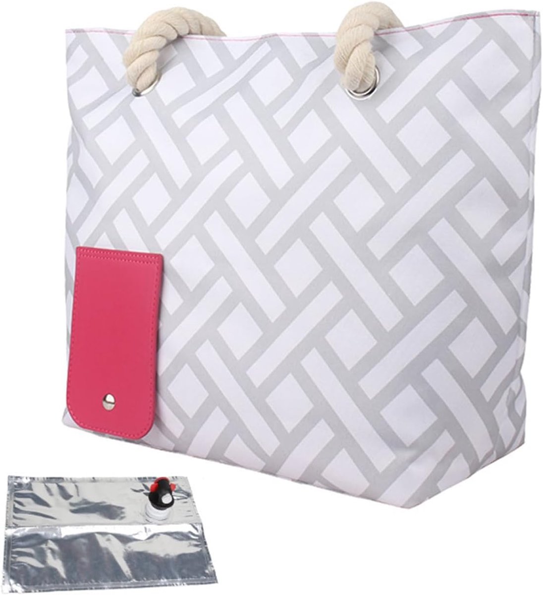 SnelShoppen - Wine Shopping Bag - Insulated Wine Handbag met Kraan - Lekvrije Beer Picnic Bag - 2-in-1 Lunch Bag - Grijze Pram Storage Bag voor Feest,