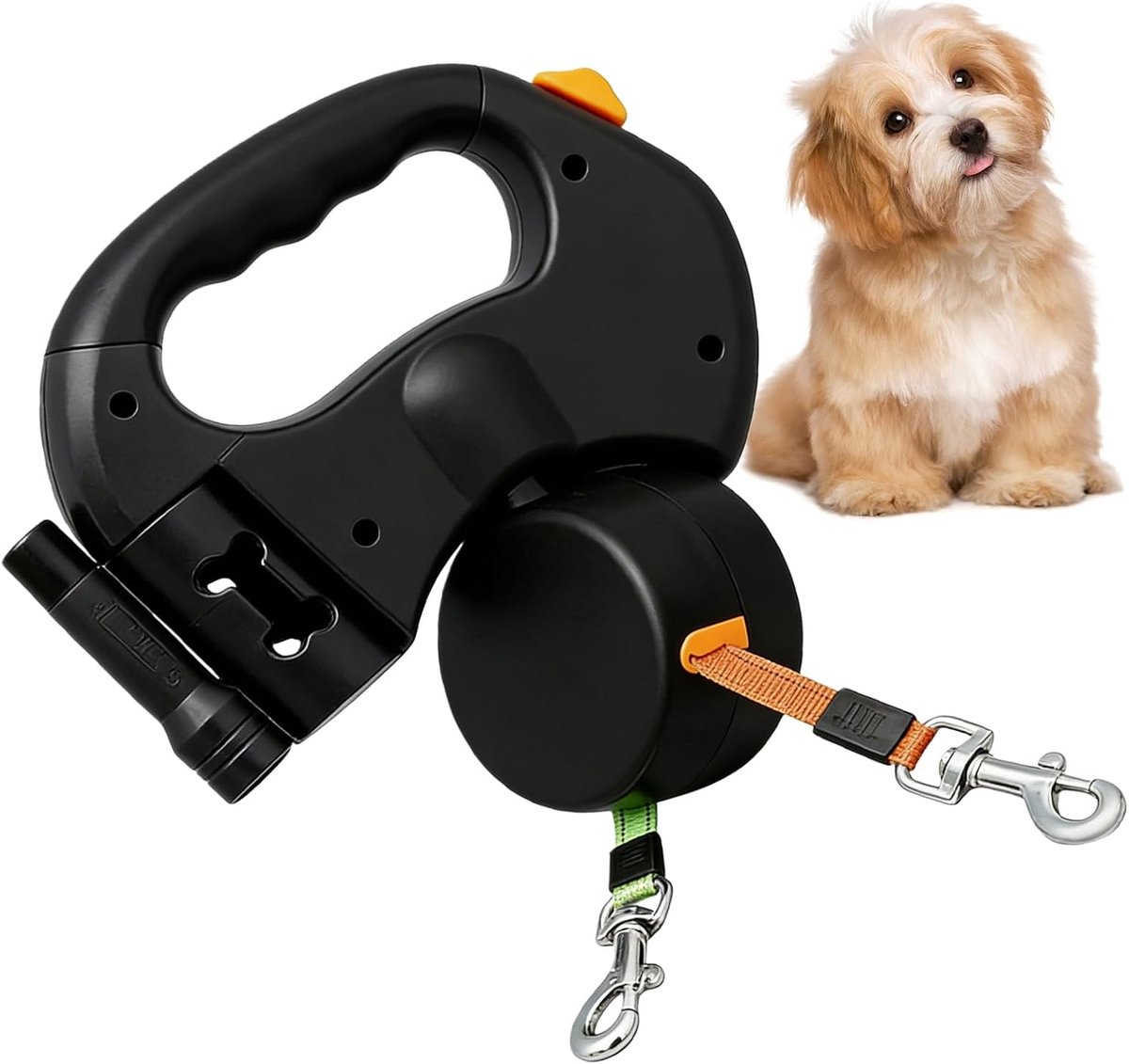 SnelShoppen - Retractable Dog Leash voor 2 Honden, 3m Dubbele Leiding met Licht, Anti-slip Handgreep, Verlengbaar, Rollend Leidsel voor Kleine en Midd