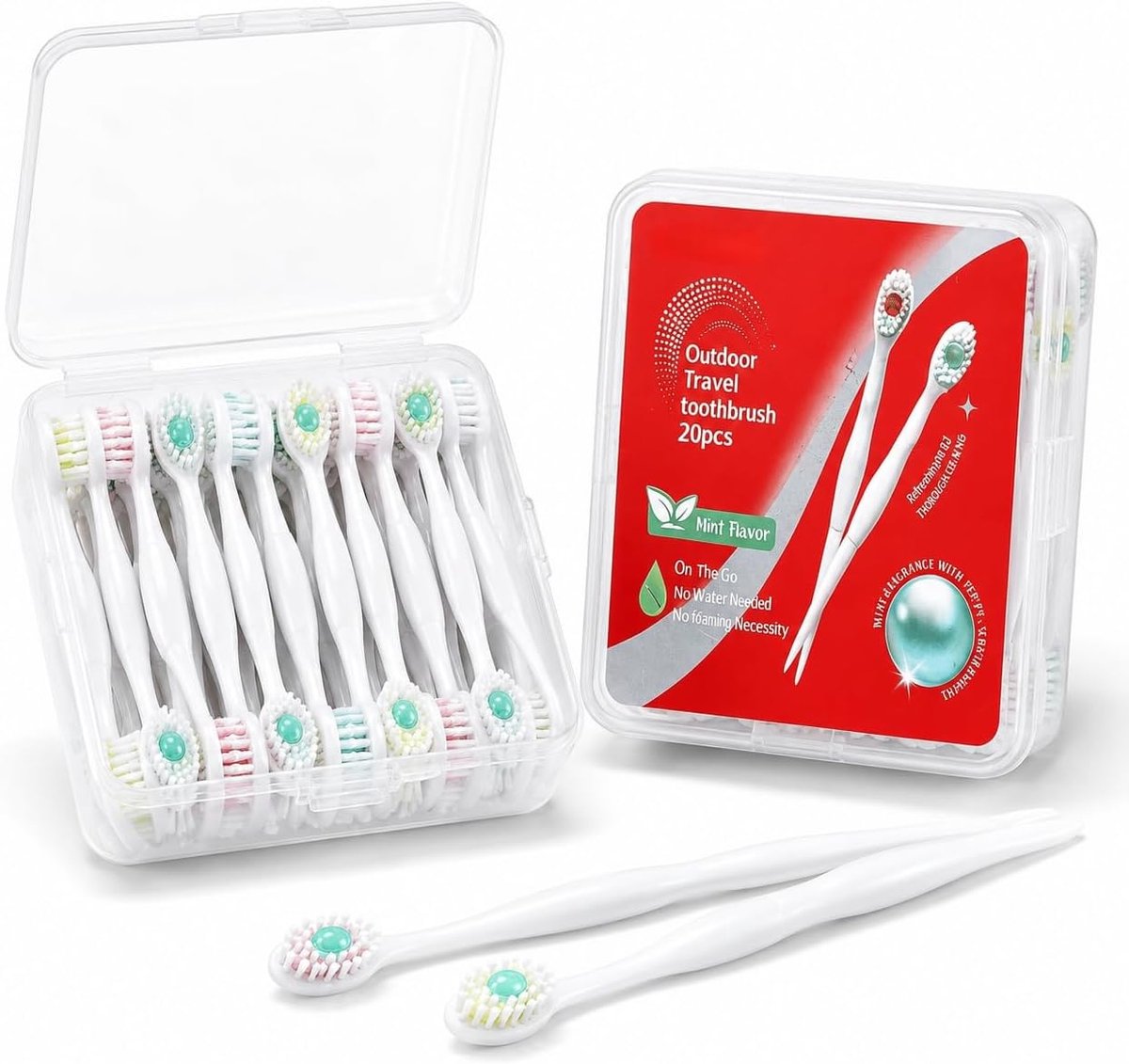 SnelShoppen - Set van 20 Mini Tandenborstels Reistandenborstel Draagbaar Wegwerptandenborstels Compact Coolmint Tandpasta voor Onderweg