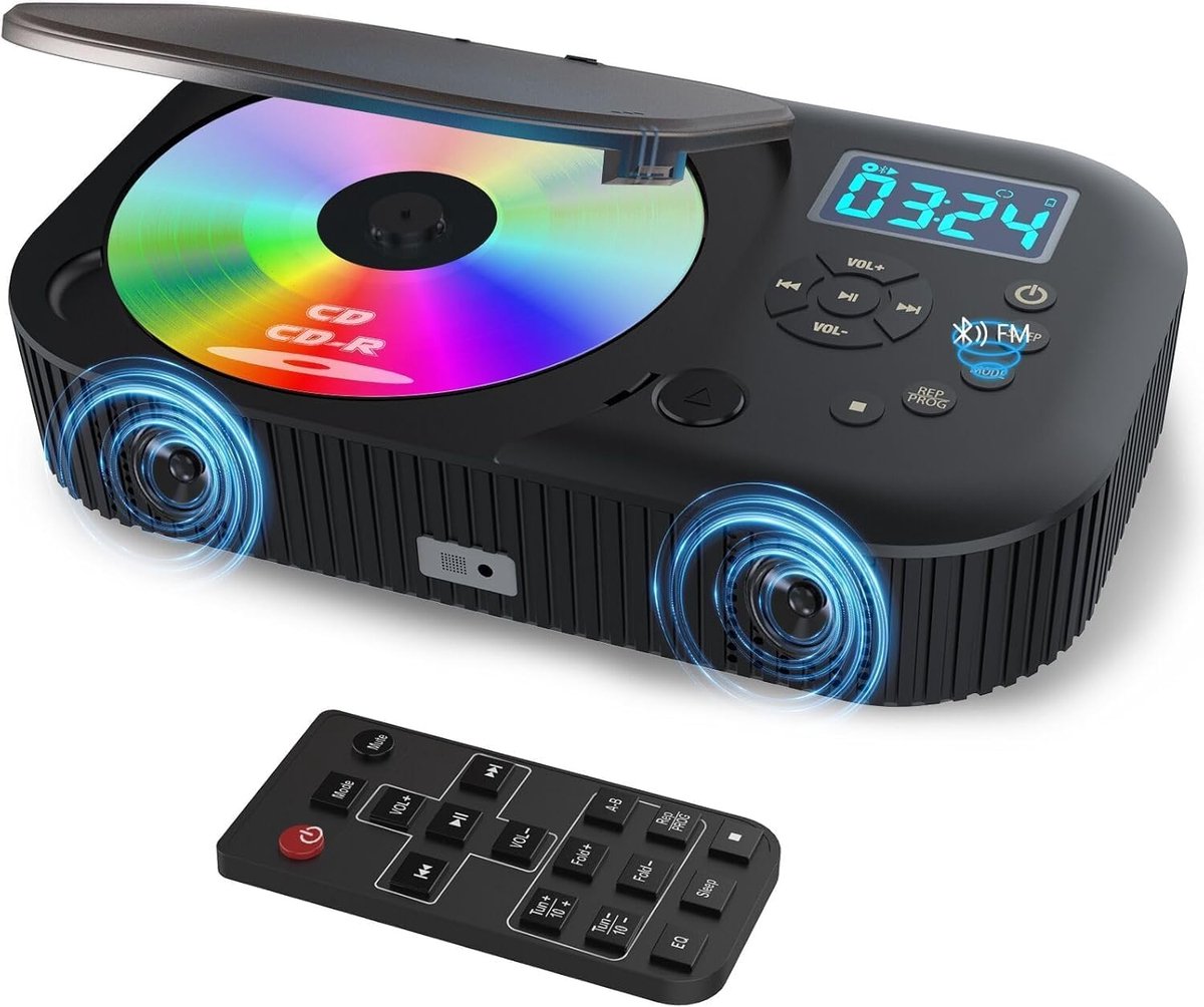SnelShoppen - Draagbare CD-speler met FM-radio, Oplaadbare Bluetooth CD-speler met Luidspreker, AUX/USB Ondersteuning en Slaaptimer voor Feesten, Camp