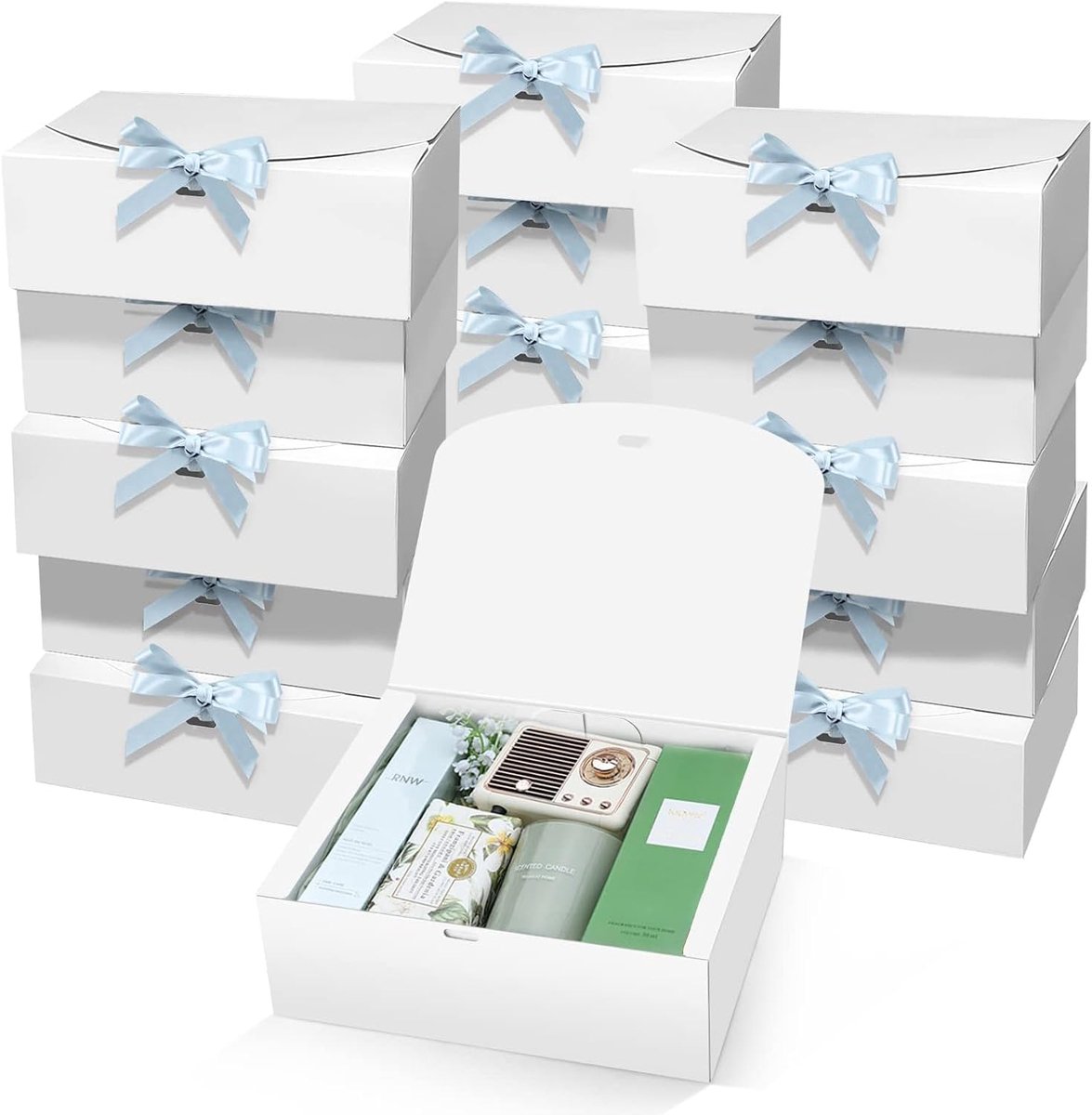 SnelShoppen - 15 Stuks Witte Kraftpapier Geschenkdozen met Deksels 25x20x10 cm - Perfect voor Bruiloft, Verjaardag, Kerstmis, Feestverpakking met Blau