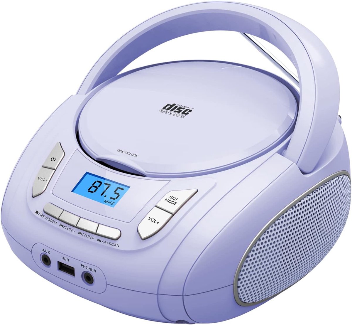 SnelShoppen - Boombox Draagbare CD-Speler met Bluetooth, FM-Radio, USB-Weergave, AUX-ingang, Hoofdtelefoonaansluiting, Paars - Geschikt voor CD-R/RW e