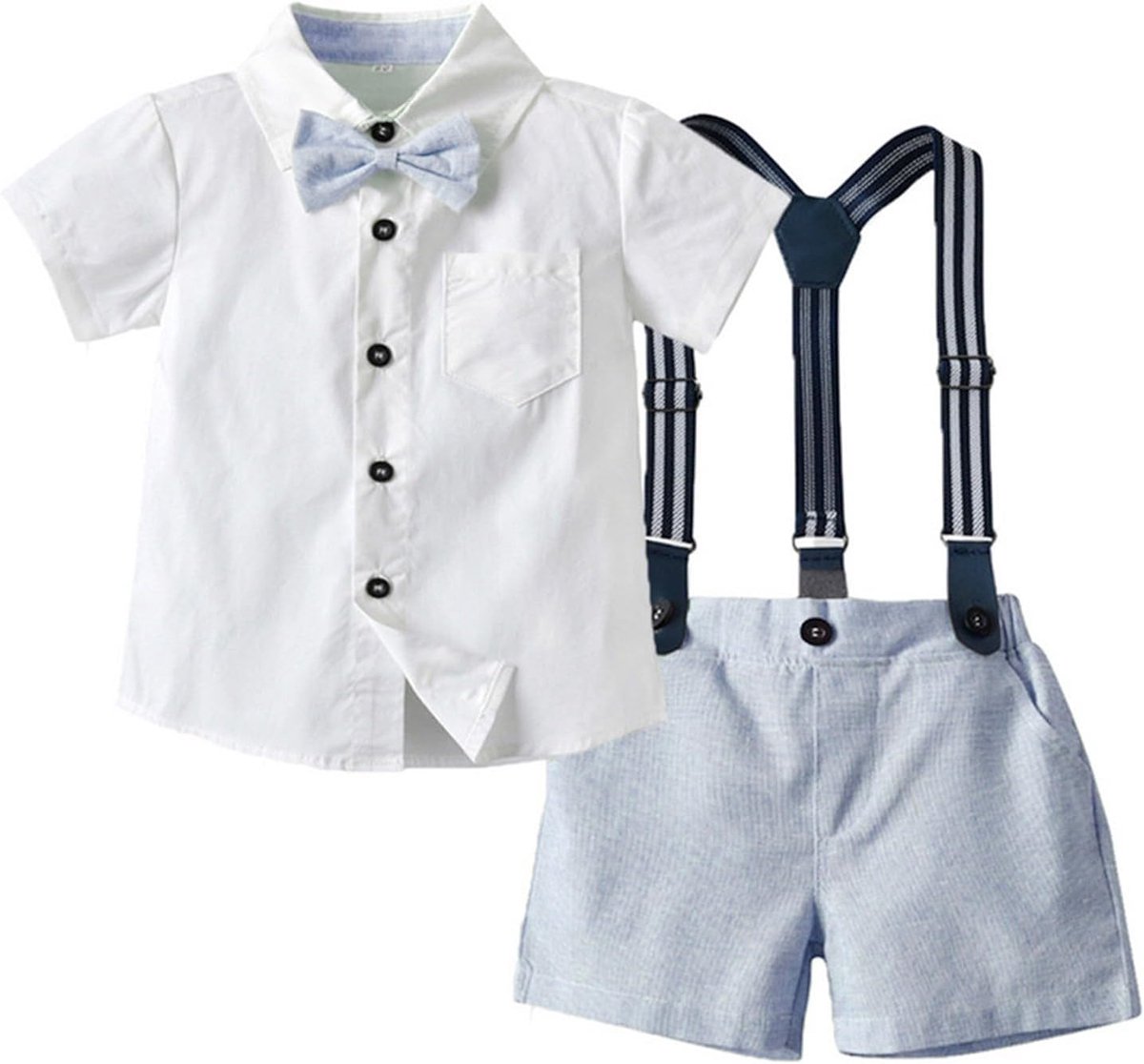 SnelShoppen - Volunboy Baby Gentleman Set met Strik, Hemd, Bretels en Broekje voor Formele Gelegenheden, Katoenmix, Zacht en Comfortabel voor Baby's,