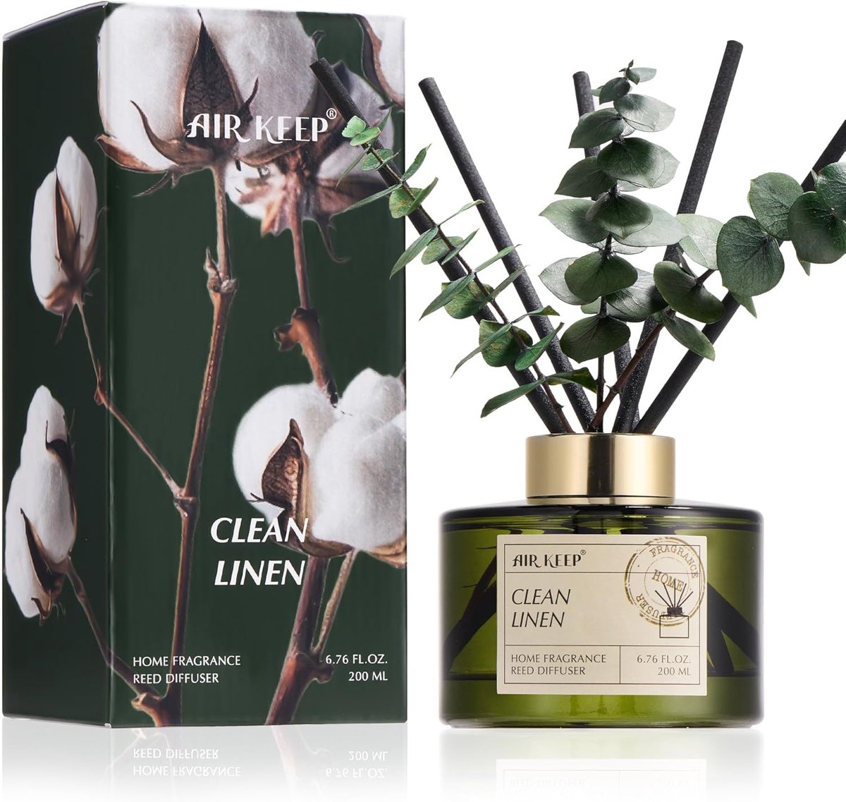 SnelShoppen - Airkeep Reed Diffuser Set 200ml Clean Linen Geurverspreider met Stokken, Ruimteparfum voor Woonkamer, Slaapkamer, Badkamer en Kantoor De