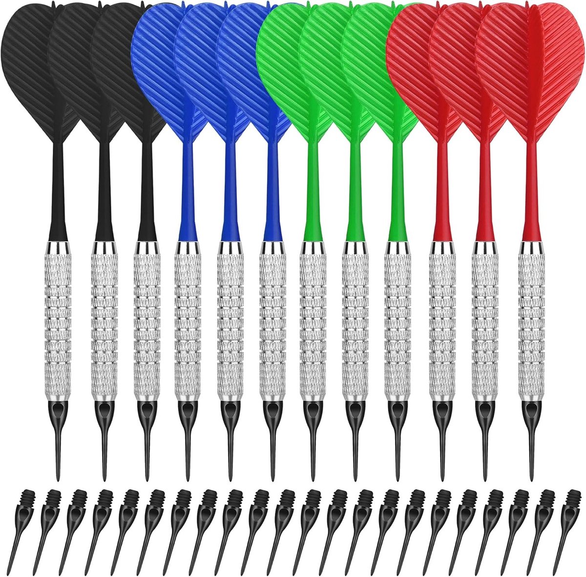 SnelShoppen - Dartpijlen Set 12 Stuks met Kunststof Punt - Soft Dartpijlen voor Elektronisch Dartbord - Inclusief 100 Kunststof Dartpunten - Perfect v