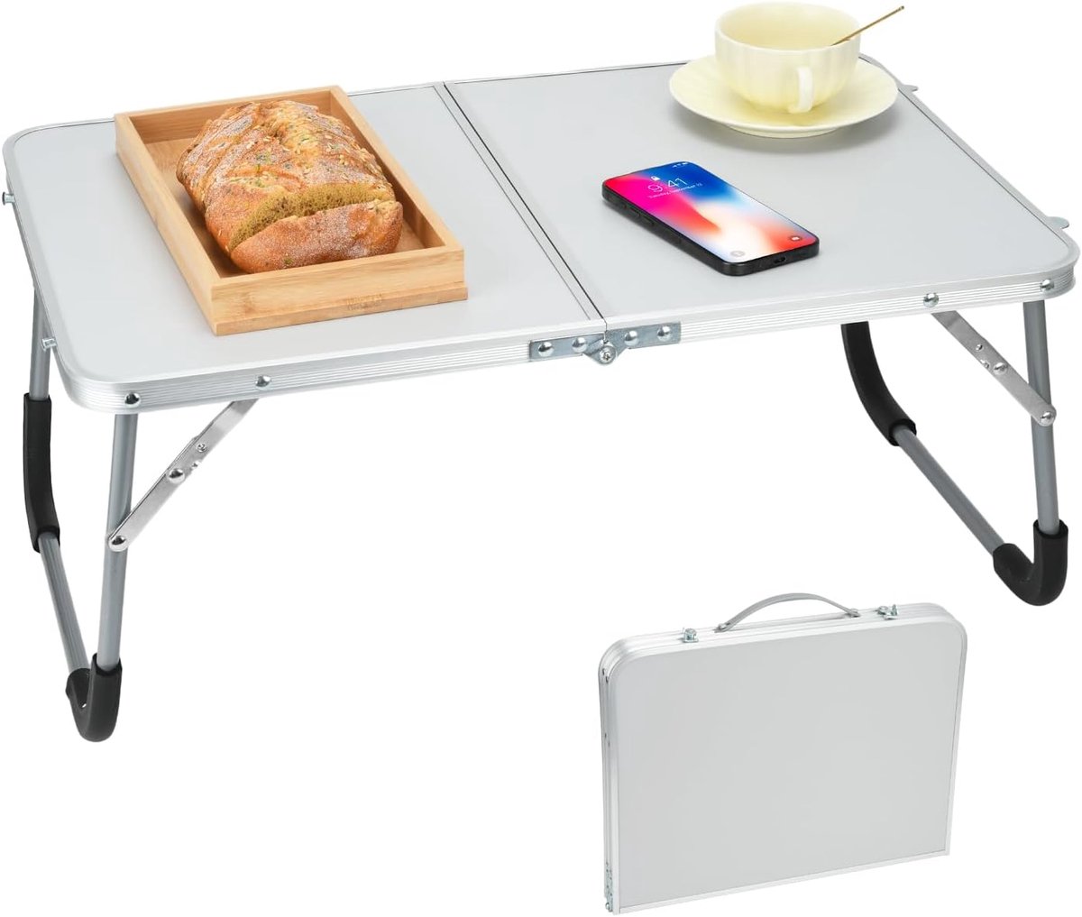 Thijox - Opvouwbare Laptoptafel Draagbare Ontbijttafel voor Bed, Bank, Sofa, Tuin, Camping - Lichtgewicht Aluminium en MDF Multifunctioneel Gebruik