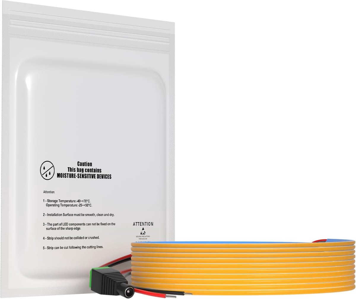 SnelShoppen - COB LED-strip 12V 5m Natuurlijk Wit 4000K Extra Smal 3mm Zonder Donkere Punten CRI 90+ Voor Bureau Spiegel Lineaire Verlichting Sterke L