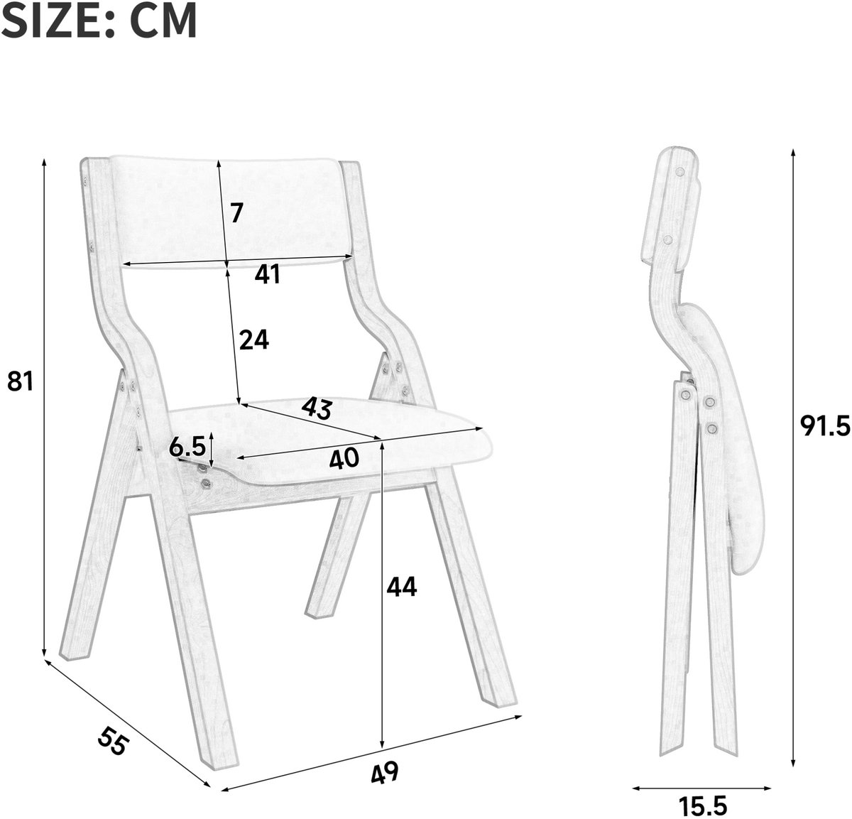 MEUNIQ Set van 6 opvouwbare eetkamerstoelen met houten frame en stoffen zitting, volledig gemonteerd, 49 x 55 x 81 cm, beige, voor eetkamer of woonkamer