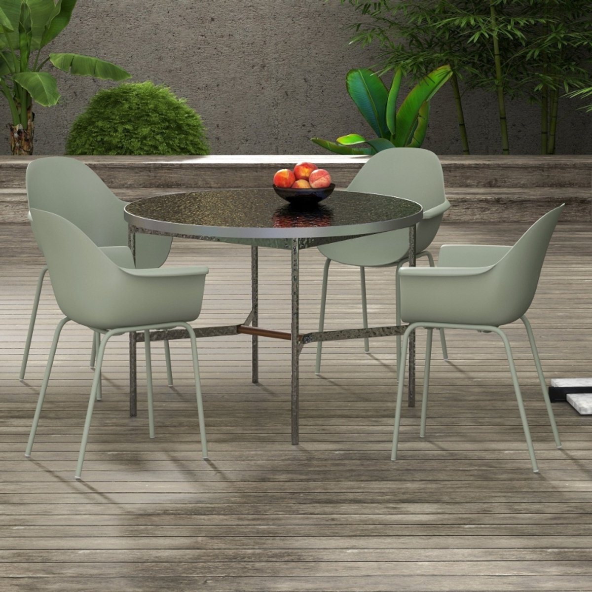 FloraGrace Tuinstoel 4-Delige Set 59 x 55 x 84 cm - Met Armleuningen En Hoge Rugleuning - Voor Terras En Balkon - Kunststof En Metaal - Groen