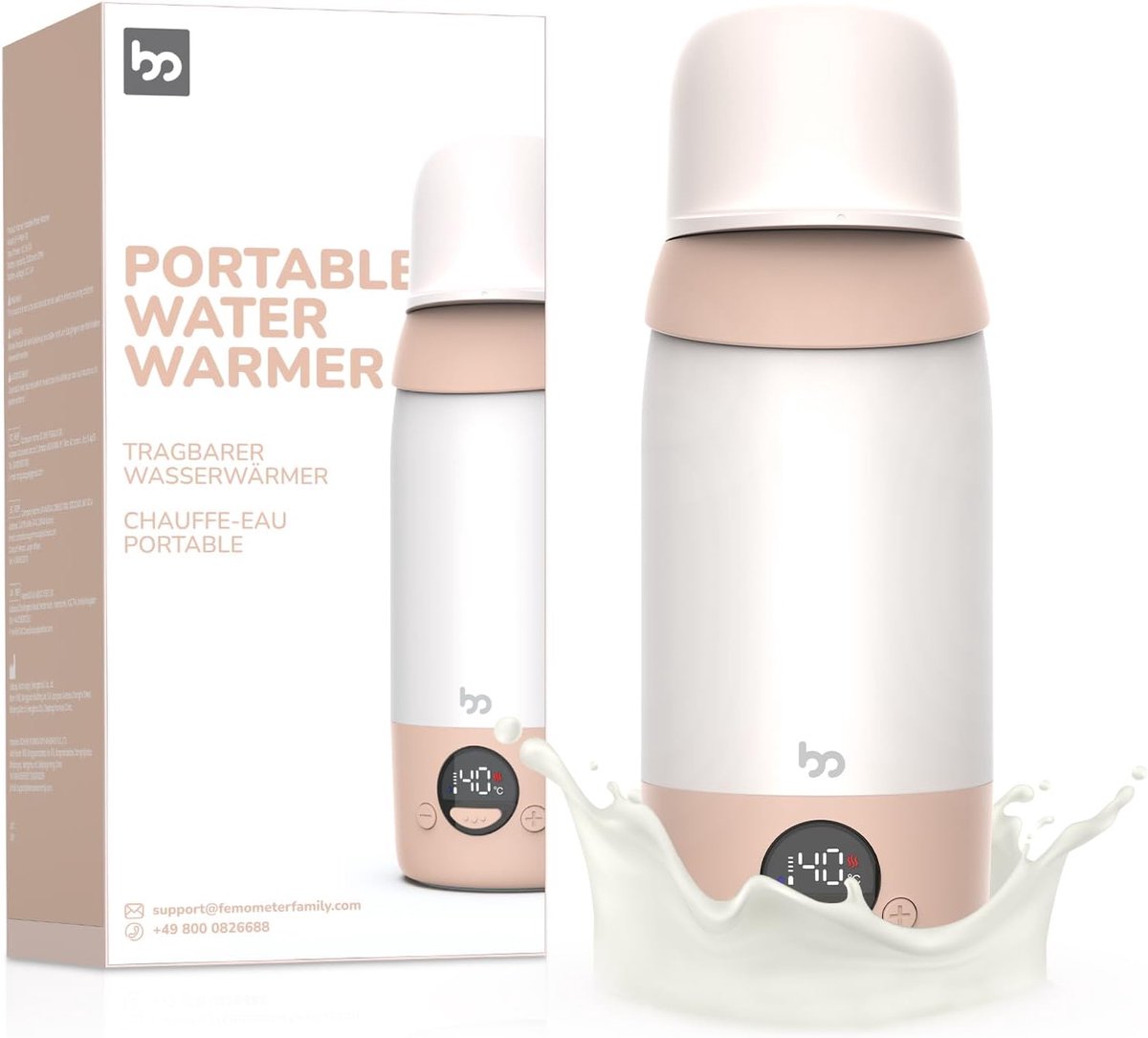 Draagbare flessenwarmer met digitale temperatuurregeling en draadloze functionaliteit