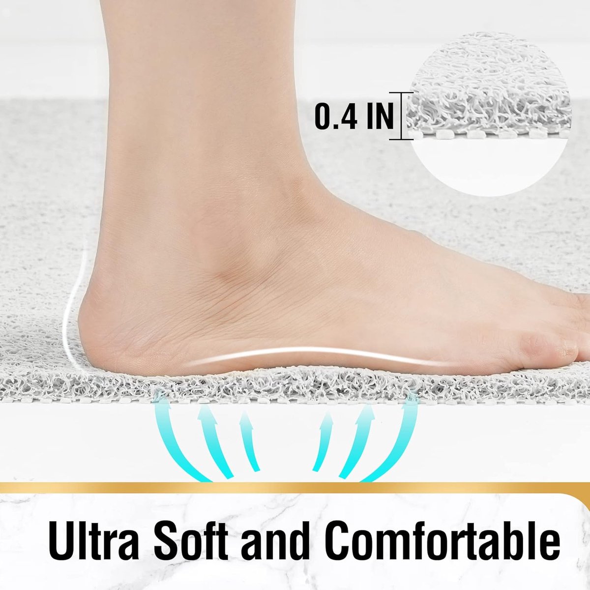 SnelShoppen - Non-Slip Douchemat 60x40cm, Antislip Badmat met Afvoer, Zachte PVC Luffa Douchemat voor Badkuip, Sneldrogende Badkamer Mat, Wit