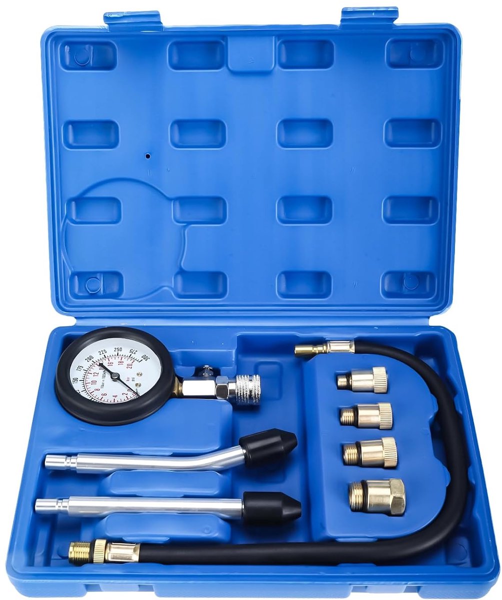 SnelShoppen - 8-delige Professionele Compressietester Set voor Benzinemotoren - M10/M12/M14/M18 - Drukmeter Diagnose Tool voor Auto's, Motoren, ATV's
