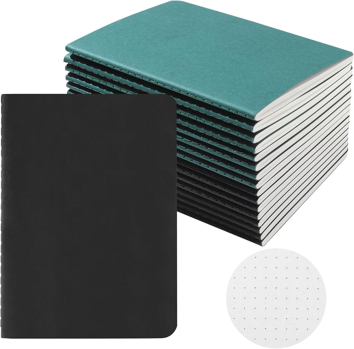 SnelShoppen - 16 Stuks Dotted Notitieboek, Zwart-Groen, A5 Formaat, Perfect voor School, Werk, Creatief Schrijven en Notities