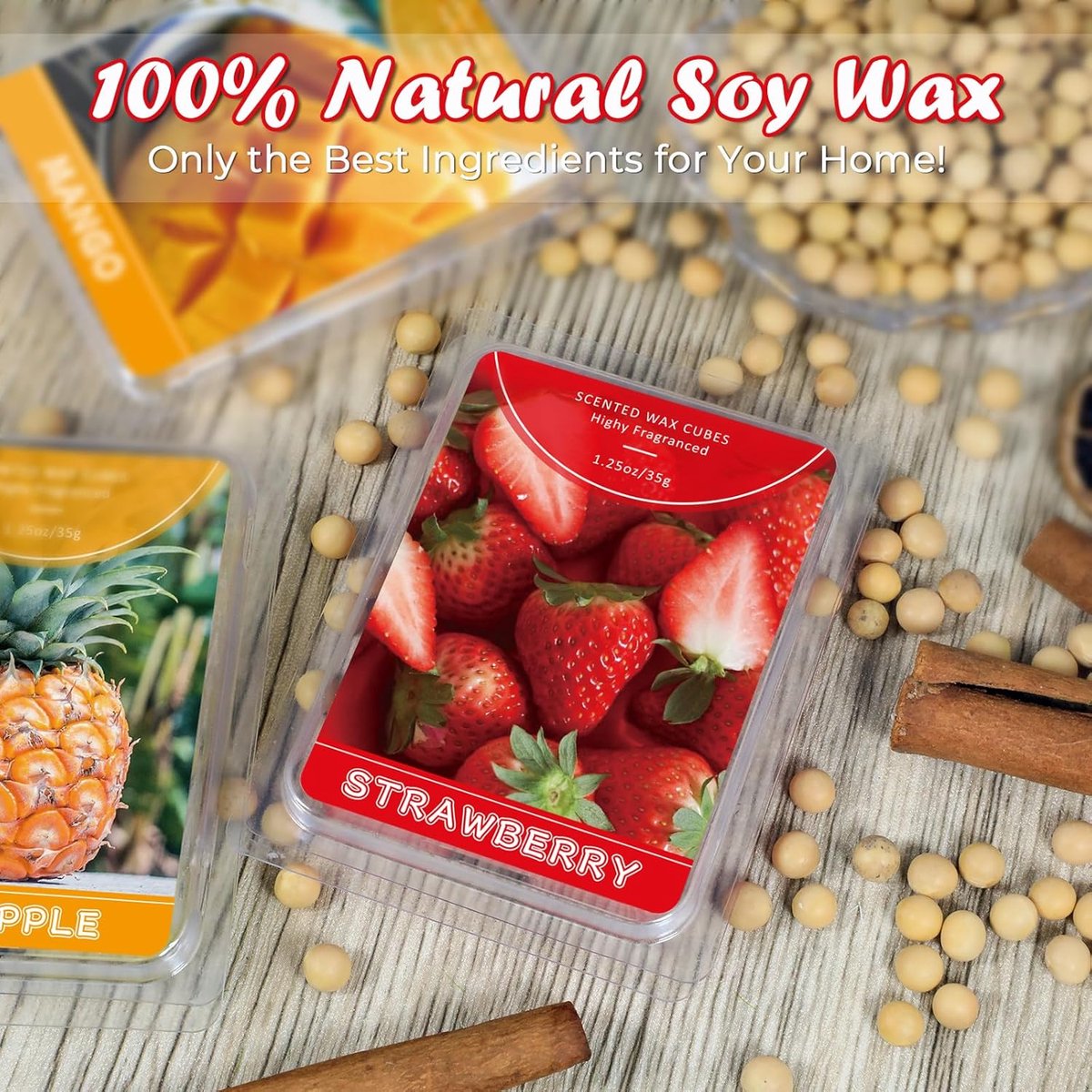 SnelShoppen - Geurige Wax Melts 6 Pack - Scented Wax Cubes van Natuurlijke Sojawas - Aroma's Mint, Watermeloen, Mango, Aardbei, Ananas, Passievrucht -