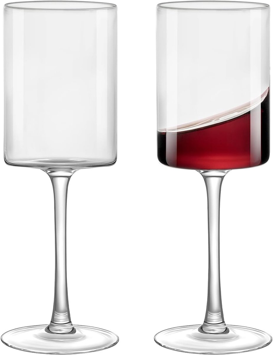 SnelShoppen - Elegante Kristallen Wijn Glazen Set van 2 - 460ml Vierkante Wijnglazen met Lange Handgreep - Perfect voor Bruiloften, Verjaardagen en Va