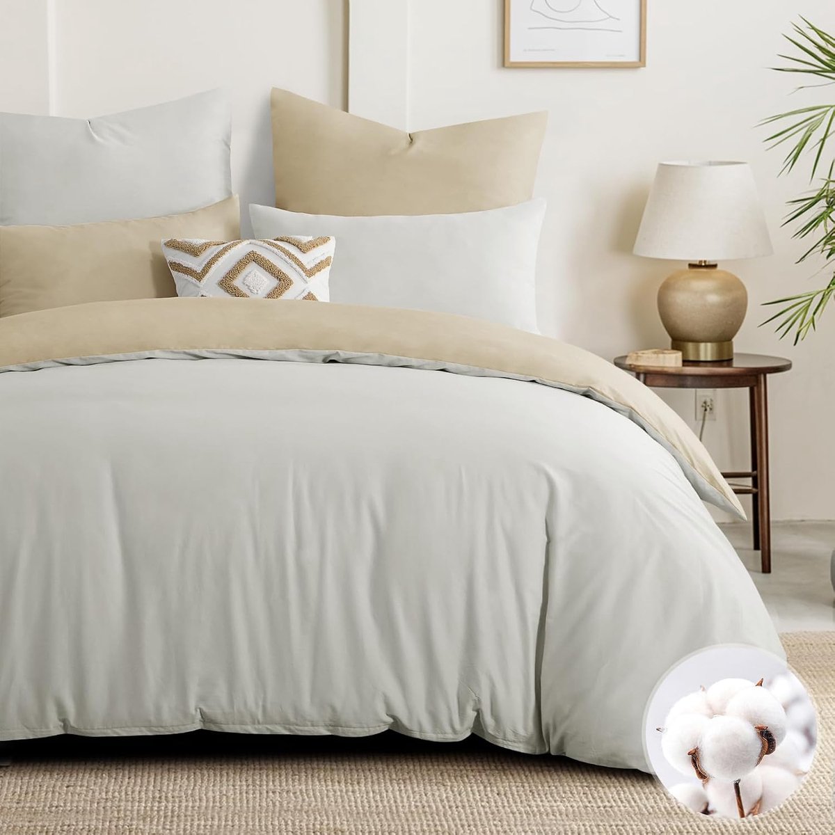 SnelShoppen - Bedlinnen Set 220x240 cm - Katoen Khaki Beige - 3-delige Dekbedovertrekset met 2 Kussenslopen 80x80 cm - Ademend en Absorberend - Oeko-T