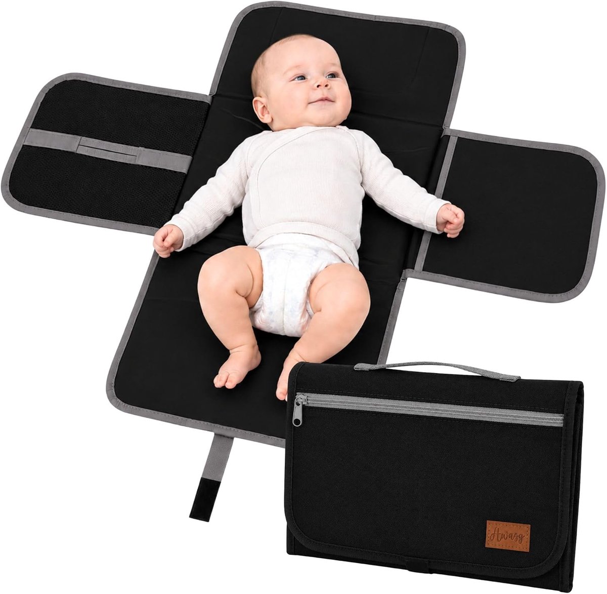 SnelShoppen - Luiermat voor Onderweg Baby, Aankleedkussen met Vakken, Opvouwbaar, Inclusief Polsband en Extra Opbergruimte voor Luiers en Vochtige Doe