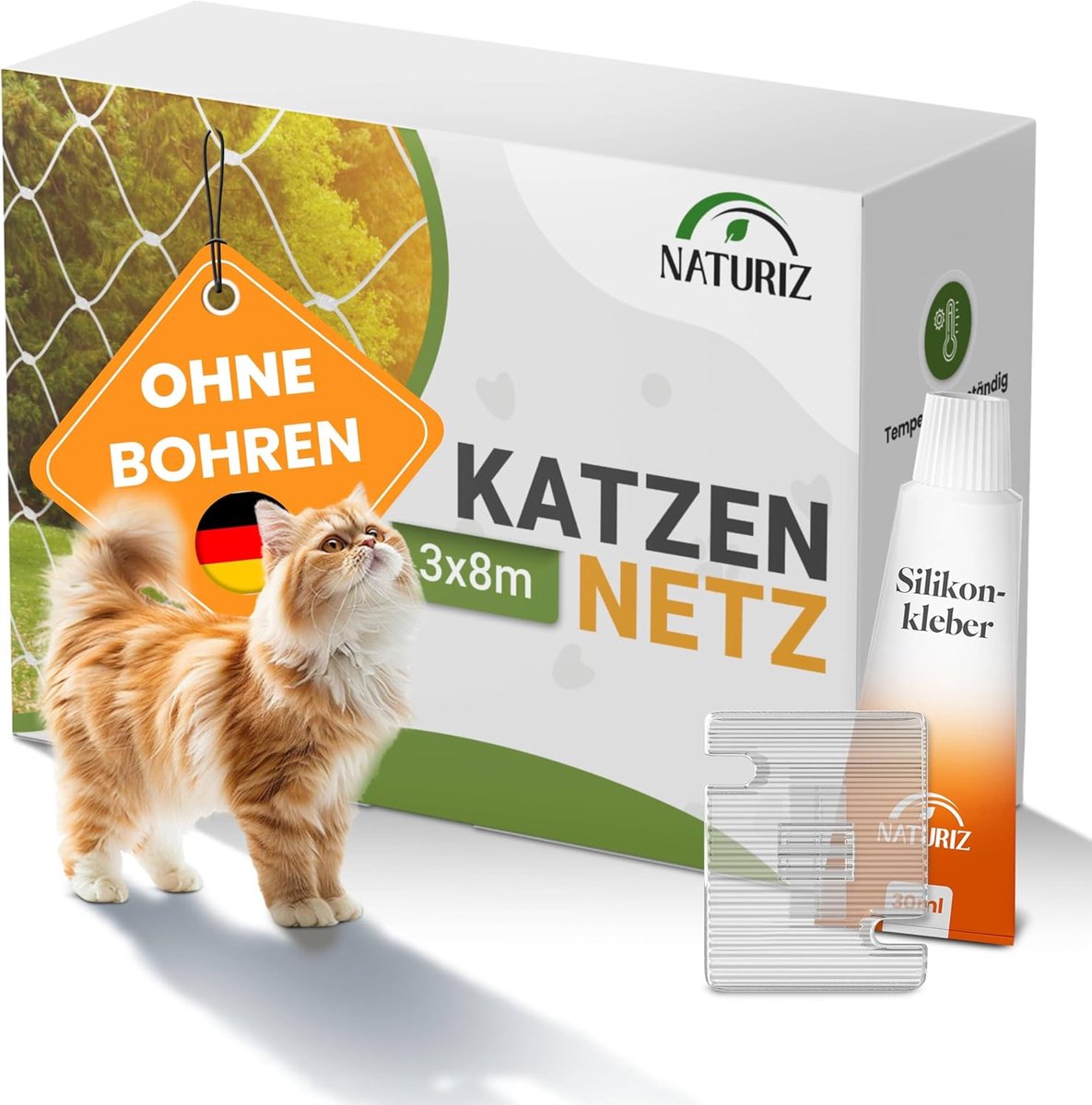 SnelShoppen - Cat net voor balkon zonder boren met lijmhaken en siliconenlijm - transparant kat beveiligingsnet voor balkon en ramen - extra sterk kat