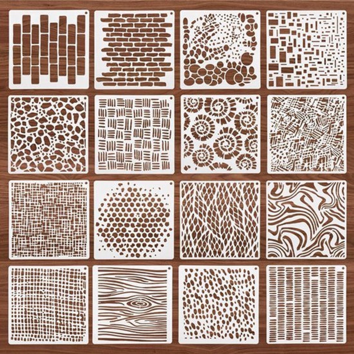 Geometrische sjablonen - 16 stuks herbruikbare stencilset voor knutselen, textuur en schilderen op muur