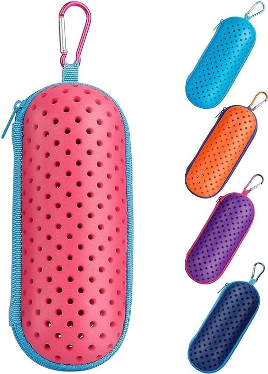 Thijox - Zwembril etui hardcase met karabijnhaak, beschermhoes voor zwembril en zonnebril, ventilatiegaten, uniseks, 18,5 x 7,5 cm