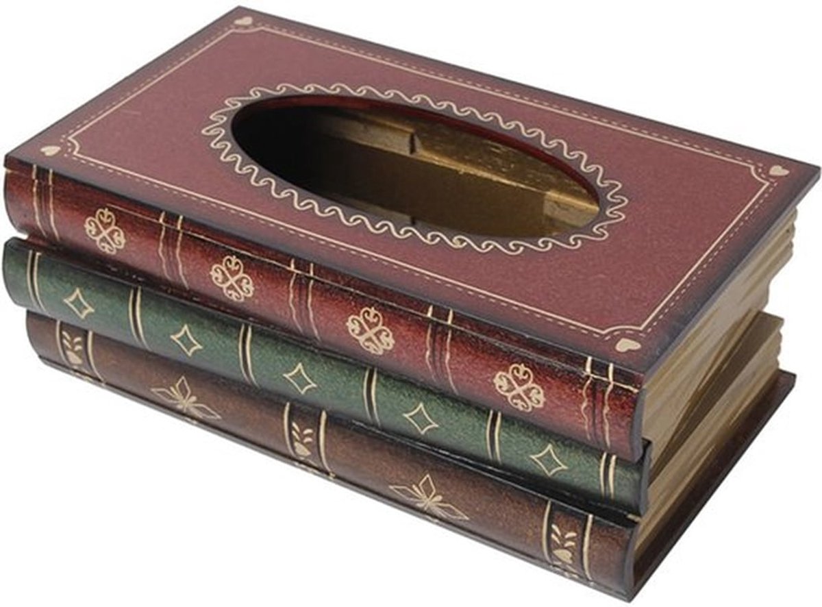 Antieke tissuesdoos in de vorm van een boek - houten tissuesdoos - artistieke eetkamerdecoraties - woondecoratie - rode elegante antieke servethouder in de vorm van een boek - rode tissuesdooshouder