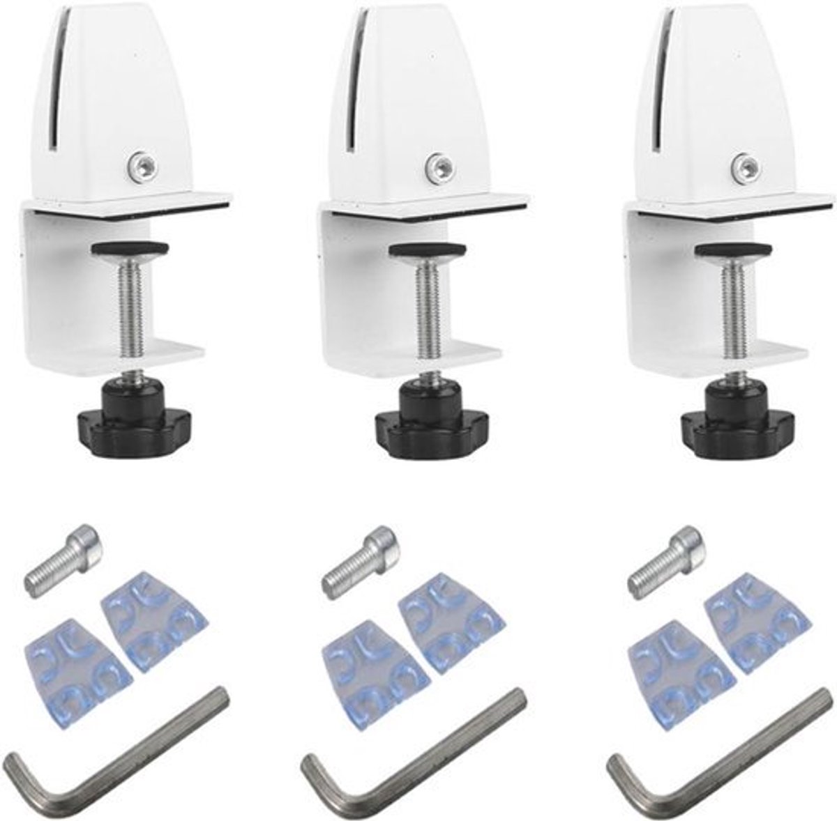 Bureaupartitieclip verwijderbaar model desktop scherm ondersteuningsbeugel aluminiumlegering glas paneel extender beugel niesbarrière glad oppervlak wit (3 stuks)