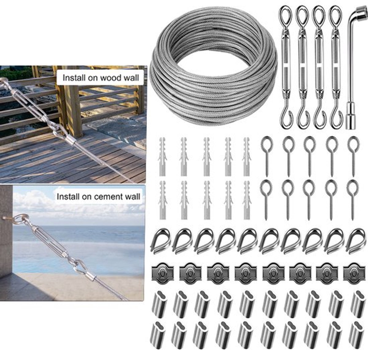 Onzichtbare waslijn - Winddichte hanger voor buiten kamperen - Kampeerwaslijn - kampeeraccessoires - Waslijn - Sterke waslijn - Zilver