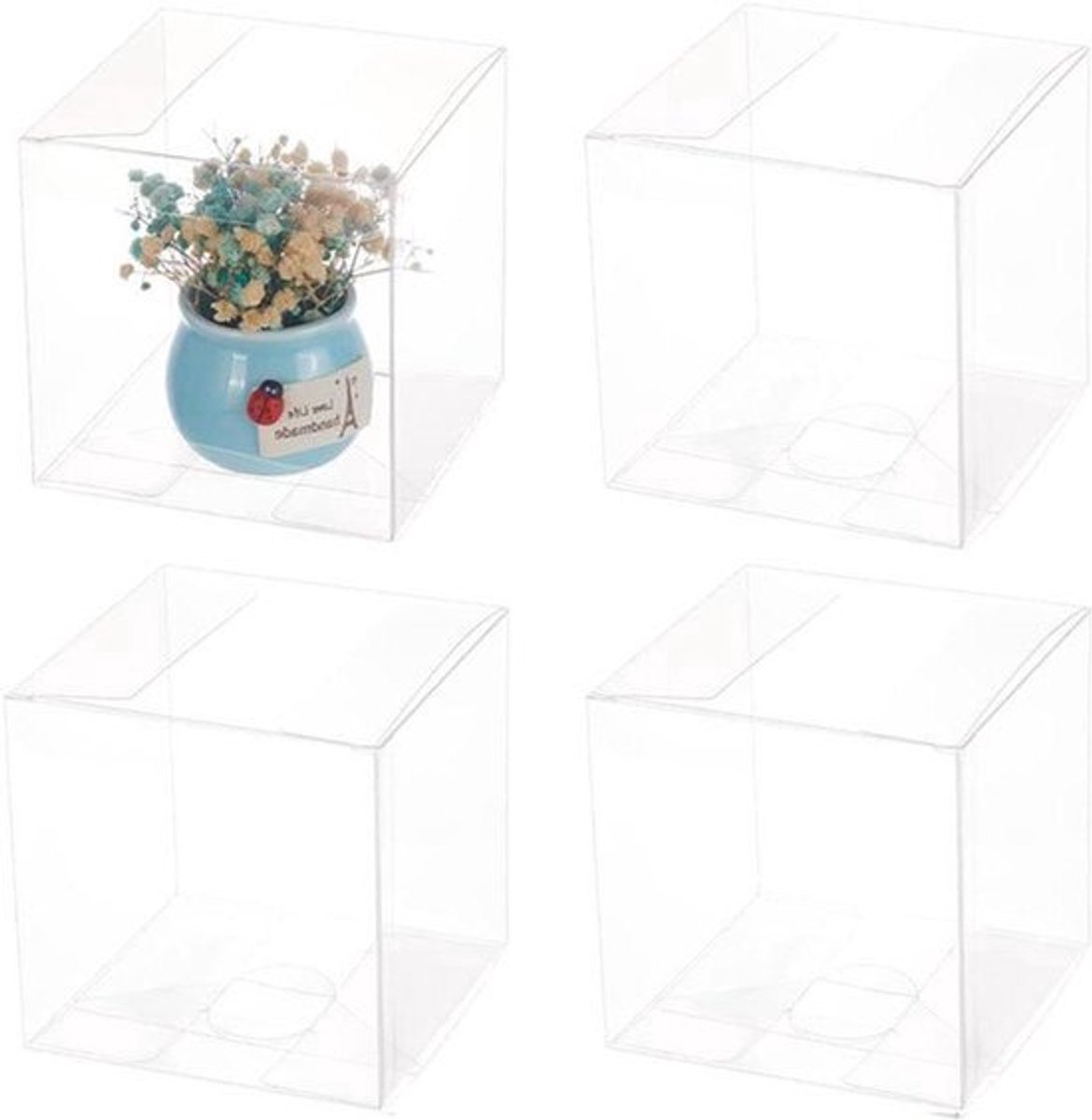 Doorzichtige geschenkdoosjes voor bedankcadeautjes bij bruiloften - 20 stuks - 10 x 10 x 10 cm - PVC - transparant - rechthoekig - snoep/chocolade - Valentijnsdag - geschenkverpakking
