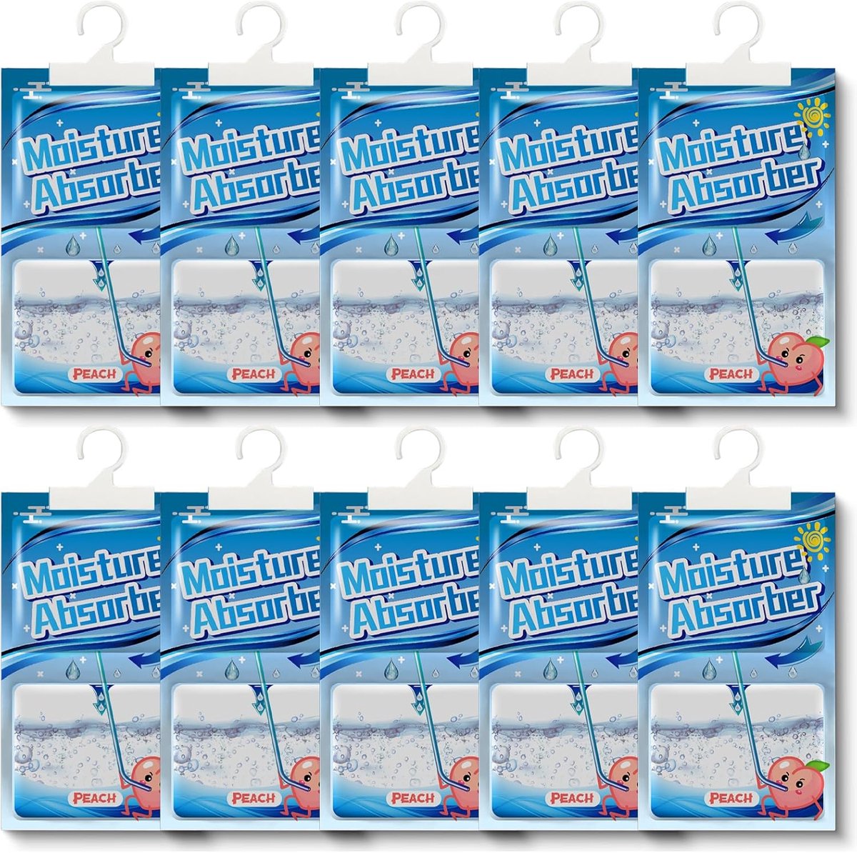 SnelShoppen - 10 Stuks Vochtabsorberende Hangdehumidifier Set - Geurige, Antischimmel, Ideaal voor Keuken, Badkamer, Auto, Plastic, Eenvoudig te Insta