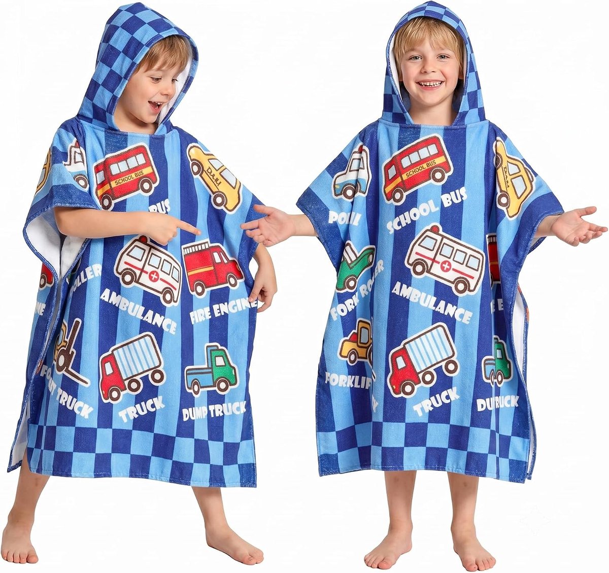 SnelShoppen - Hooded Beach Towel voor Kinderen, Zachte Absorberende Poncho Badhanddoek voor Jongens en Meisjes, 3-12 Jaar, Geprinte Auto, Perfect voor