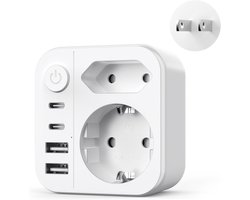 SnelShoppen - 6 IN 1 Reisadapter Japan met 4 USB-poorten en Schakelaars, Type A Reisadapter voor Amerika, China, Duitsland, Canada, Thailand, Ideaal v