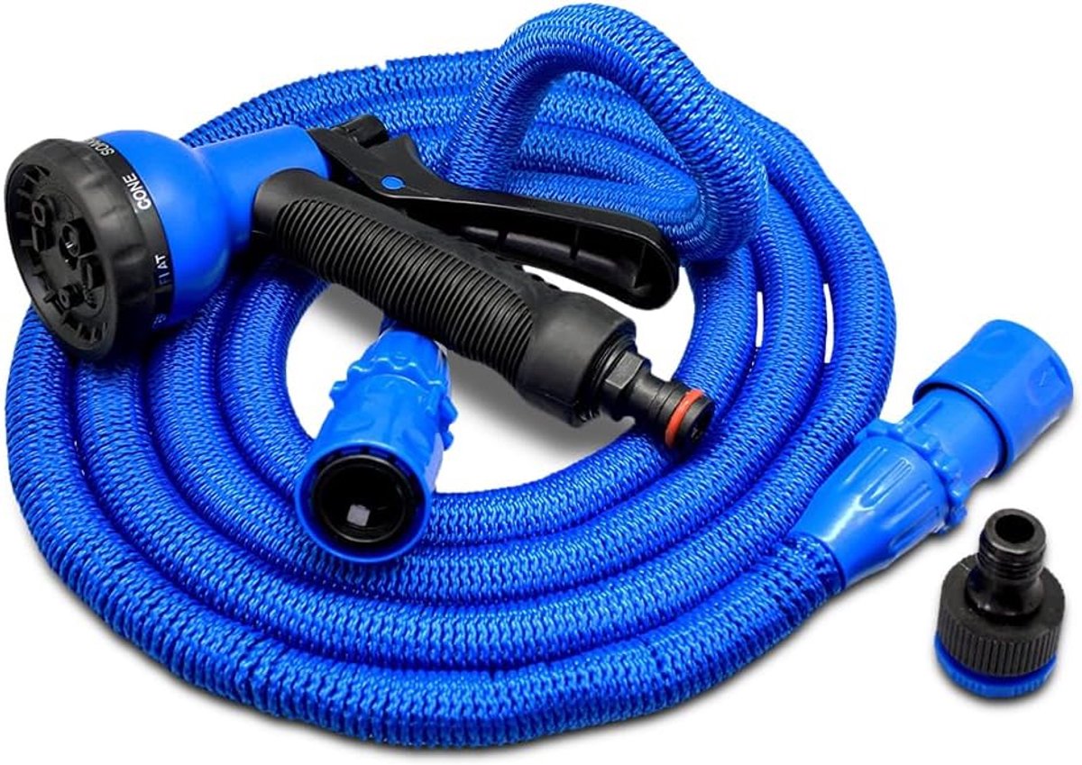 SnelShoppen - Xpansy Hose Pro Uitrekbare Waterslang 15 Meter - Verlengbare Tuinslang met 7 Bewateringspatronen - Blauw - Ideaal voor Tuin, Camping en