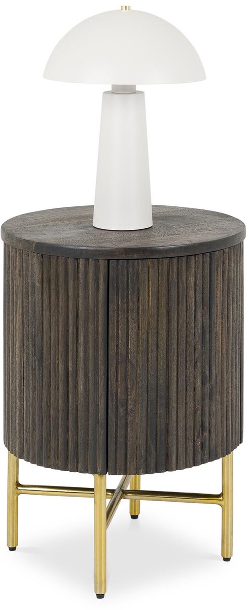 Nachtkastje FLUTED met lamellenlook van mangohout – bruin