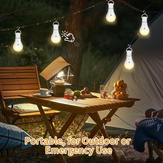 SnelShoppen - Oplaadbare LED Lamp E27 met Afstandsbediening, Dimbare 3 Kleuren, USB-C, 7W, 2 Stuks, Ideaal voor Buiten, Camping, Tuin en Noodgevallen — afbeelding 4