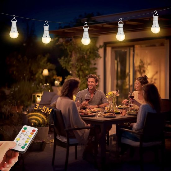 SnelShoppen - Oplaadbare LED Lamp E27 met Afstandsbediening, Dimbare 3 Kleuren, USB-C, 7W, 2 Stuks, Ideaal voor Buiten, Camping, Tuin en Noodgevallen — afbeelding 3