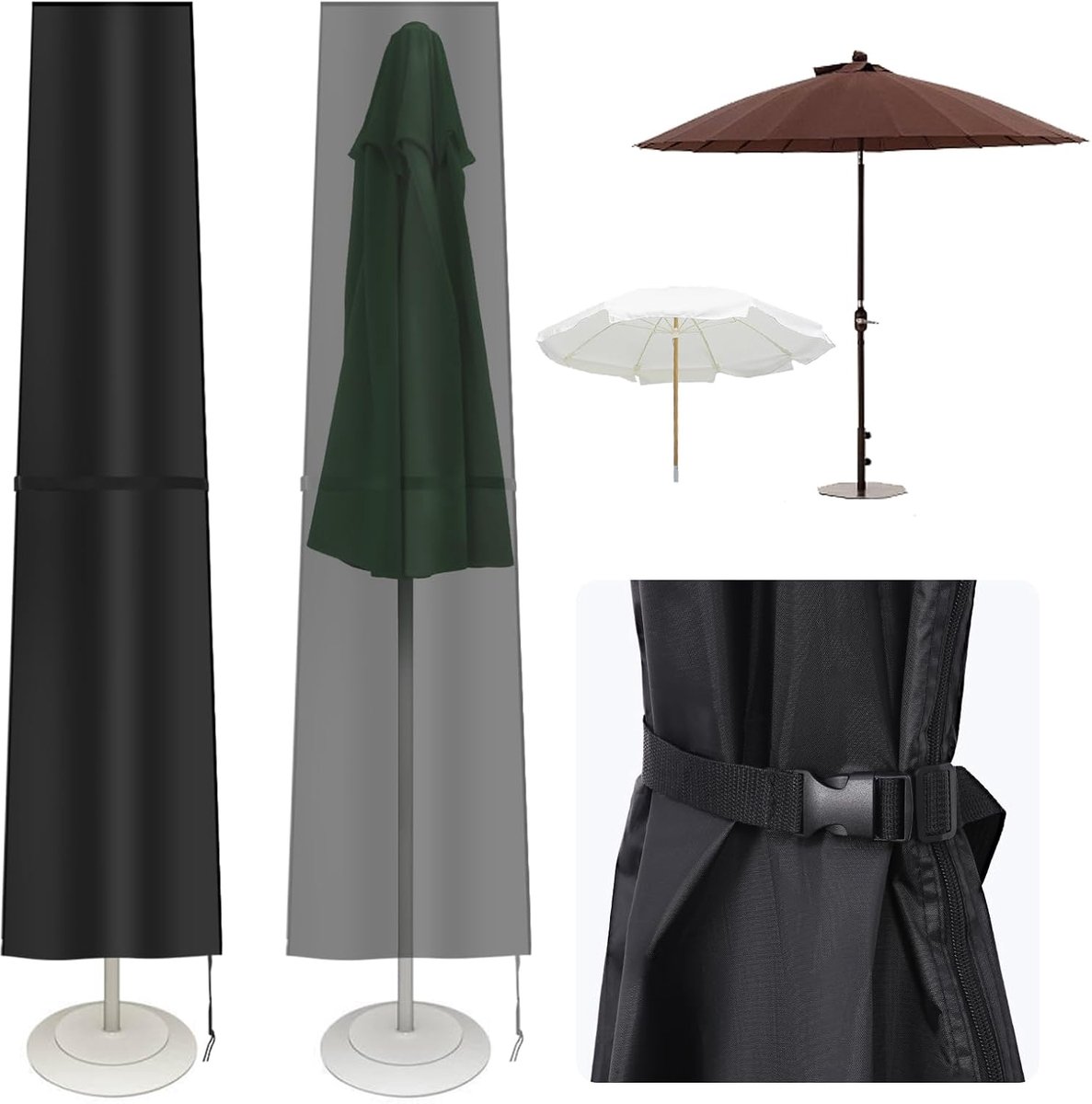 SnelShoppen - Waterproof beschermhoes 210D voor Ø 2 m/3 m parasol, tuin- en marktparasol, 190 x 30/40/50 cm, weerbestendig, eenvoudig aan te brengen